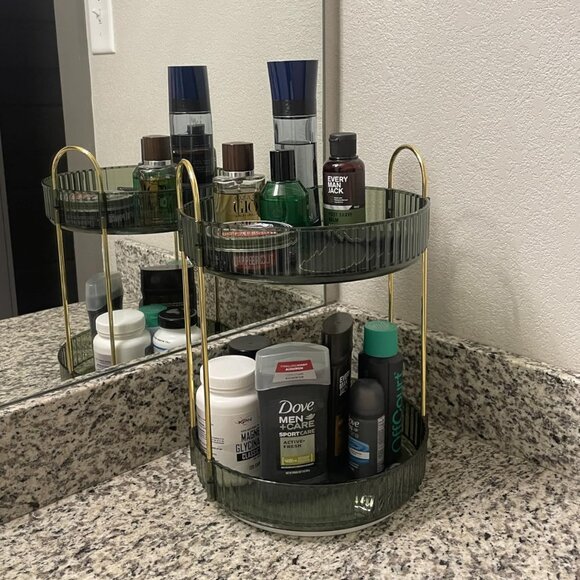 360 Rotating Makeup Organizer for Vanity 2 Tier Large Capacity Organizer Bathroo - Picture 7 of 8